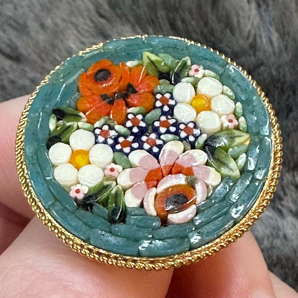 Vintage Blue Mosaic Brooch - Picture 3 of 10
